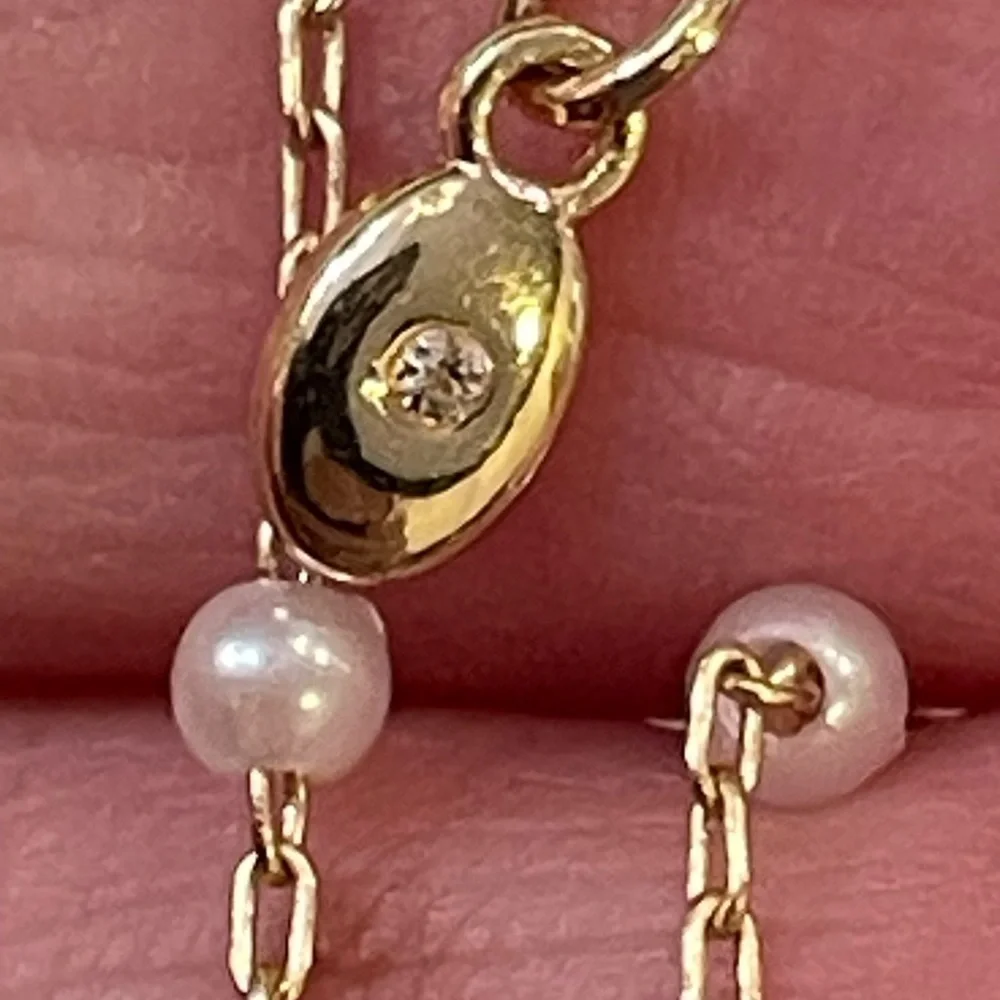 Delicate anklet gold tone faux pearl station dainty adjustable up to 10 inches